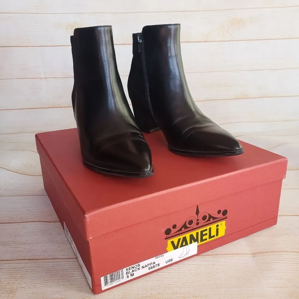 Vaneli Nappa Leather Suede Black Ankle Boots Booties Pointy Toe Black Size 8M